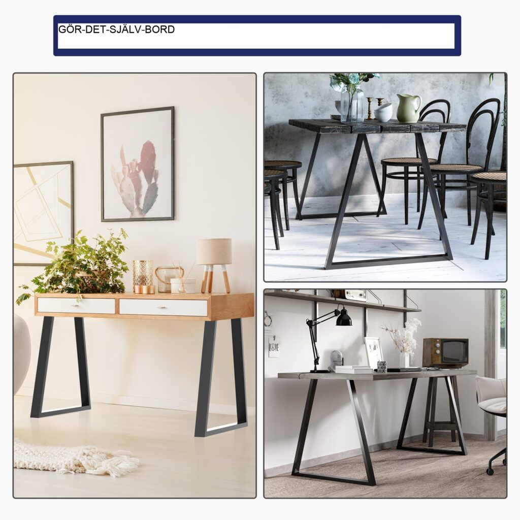 Set med 2 bordsben i stål med hög lastkapacitet, enkel installation och skyddskuddar - modern svart finish