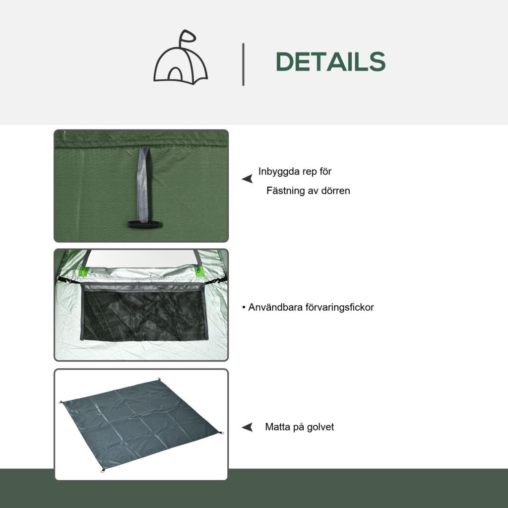 Pop-up duschtält för camping och festivaler - avskildhet, enkel installation, väderbeständiga paneler, nätfönster, mörkgrön