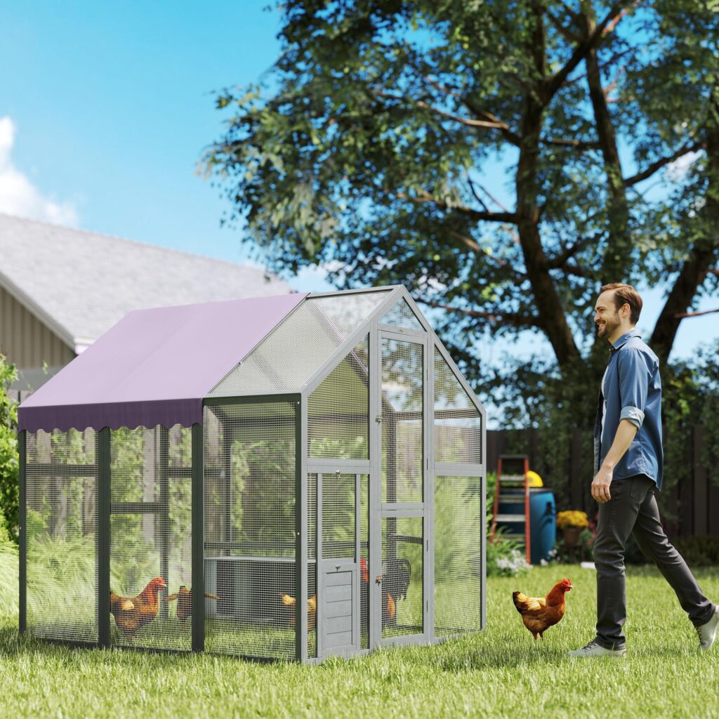 Snabbmontering av hönshus frigående 1,7x1,8x1,8 m utomhushölje med vattentätt tak för 6-8 kycklingar, ankor, kaniner - enkel installation och säker nätdesign