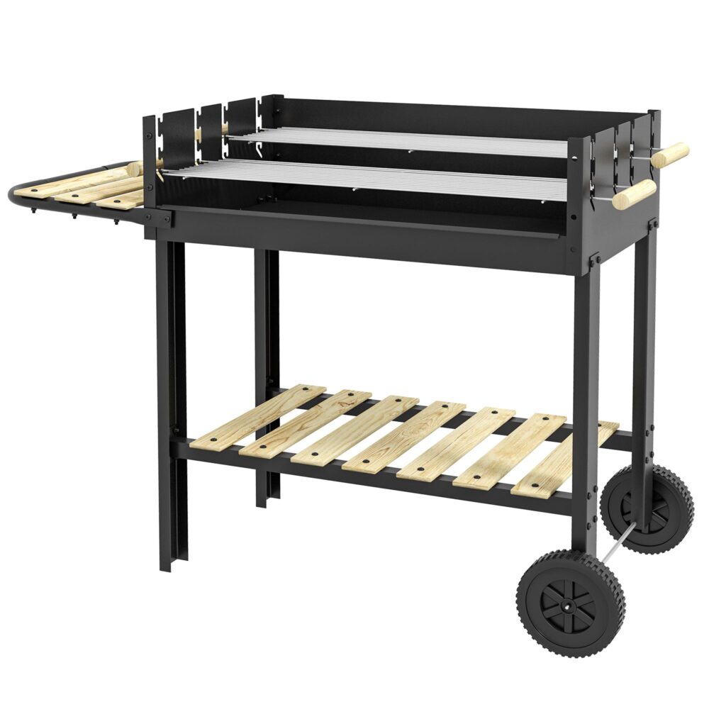 Kolgrill BBQ Camping med två justerbara grillgaller – Mobil design 113×53.5×82.5cm