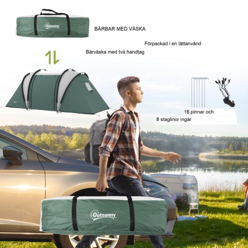 Lätt vattentätt campingtält för 4-5 personer med två sovrum