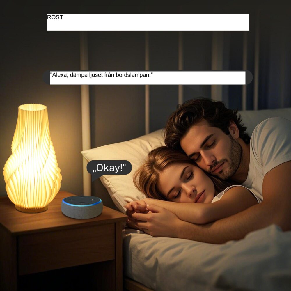 Smart LED-bordslampa med 3D-printad blomdesign, röststyrning av Alexa och Google Assistant