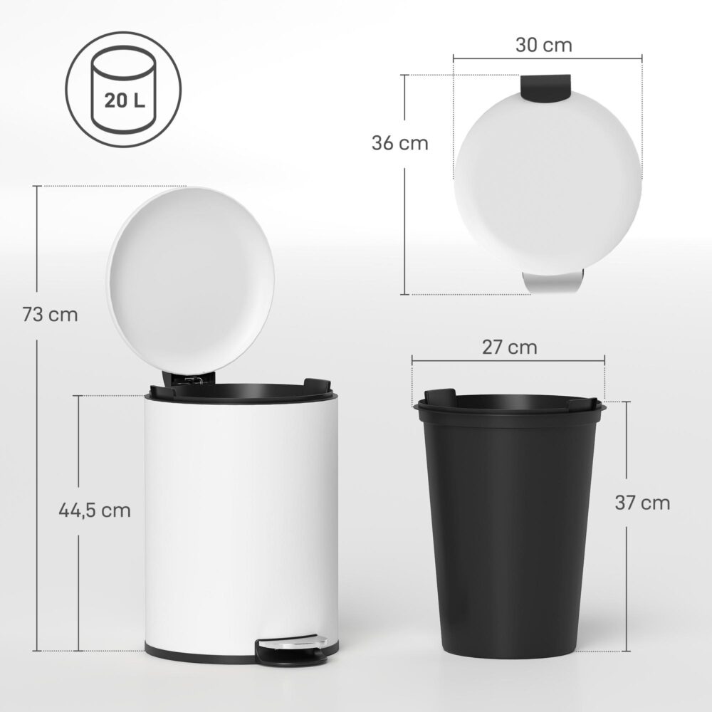 20L Pedal Papperskorg med lock och fotpedal – Platsbesparande design, tyst stängning, inga fingeravtryck, Enkel rengöring