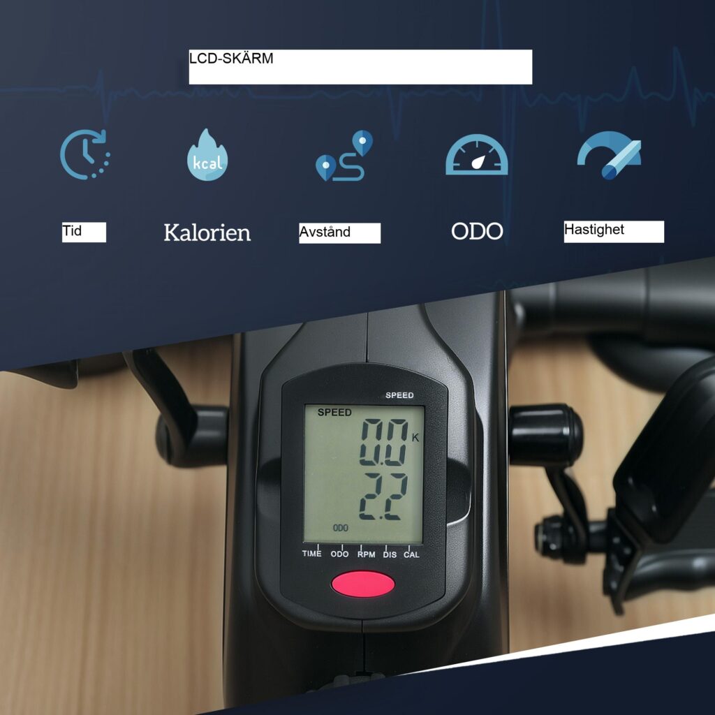 Bärbar pedaltränare med 8 nivåer av tyst magnetiskt motstånd och LCD-övervakning – Kompakt mini-motionscykel för arm- och benträning hemma Svart