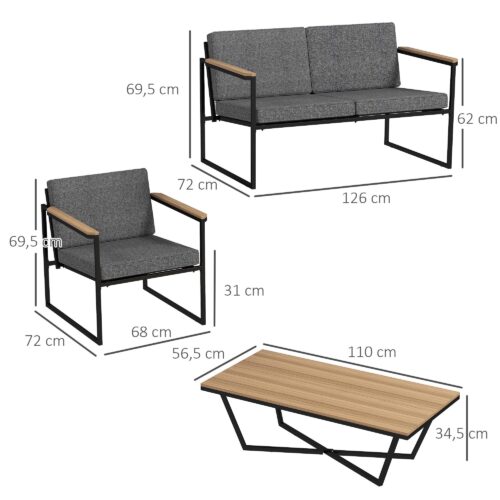 Trädgårdsmöbler 4-delat set: väderbeständig soffa loveseat stolar soffbord med bekväma kuddar – grå