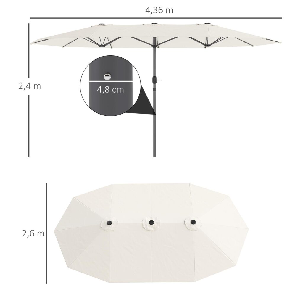 Dubbel parasoll UV-skydd Stål- och glasfiberkonstruktion med handvev - Extra stor skugga för trädgård, strand eller balkong