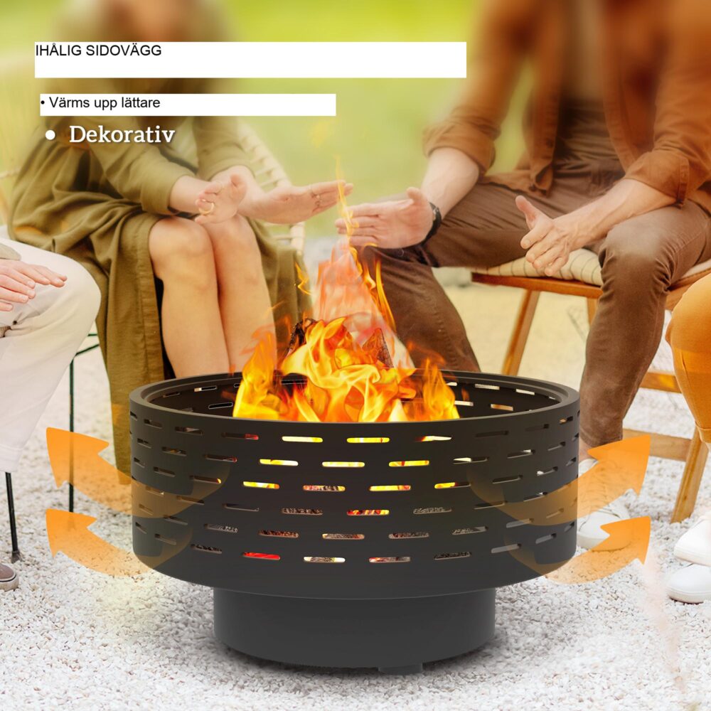 3-i-1 eldskål | Mångsidig utomhus eldstad och grill med säkerhetslock och poker – Konstruktion i rostfritt stål för trädgård, uteplats, camping