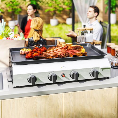 8000BTU Gasgrillvagn med fyra brännare i rostfritt stål – Kompakt och bärbar campinggrill med justerbara ben
