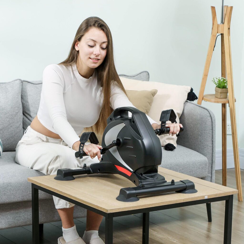 Bärbar pedaltränare med 8 nivåer av tyst magnetiskt motstånd och LCD-övervakning – Kompakt mini-motionscykel för arm- och benträning hemma Svart