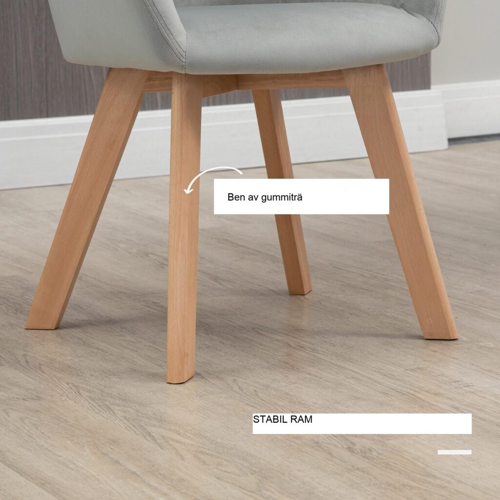 Elegant set med 2 matstolar med armstöd och ryggstöd | Grå sammetsklädsel | Ergonomisk komfort och stadiga träben | Enkel montering