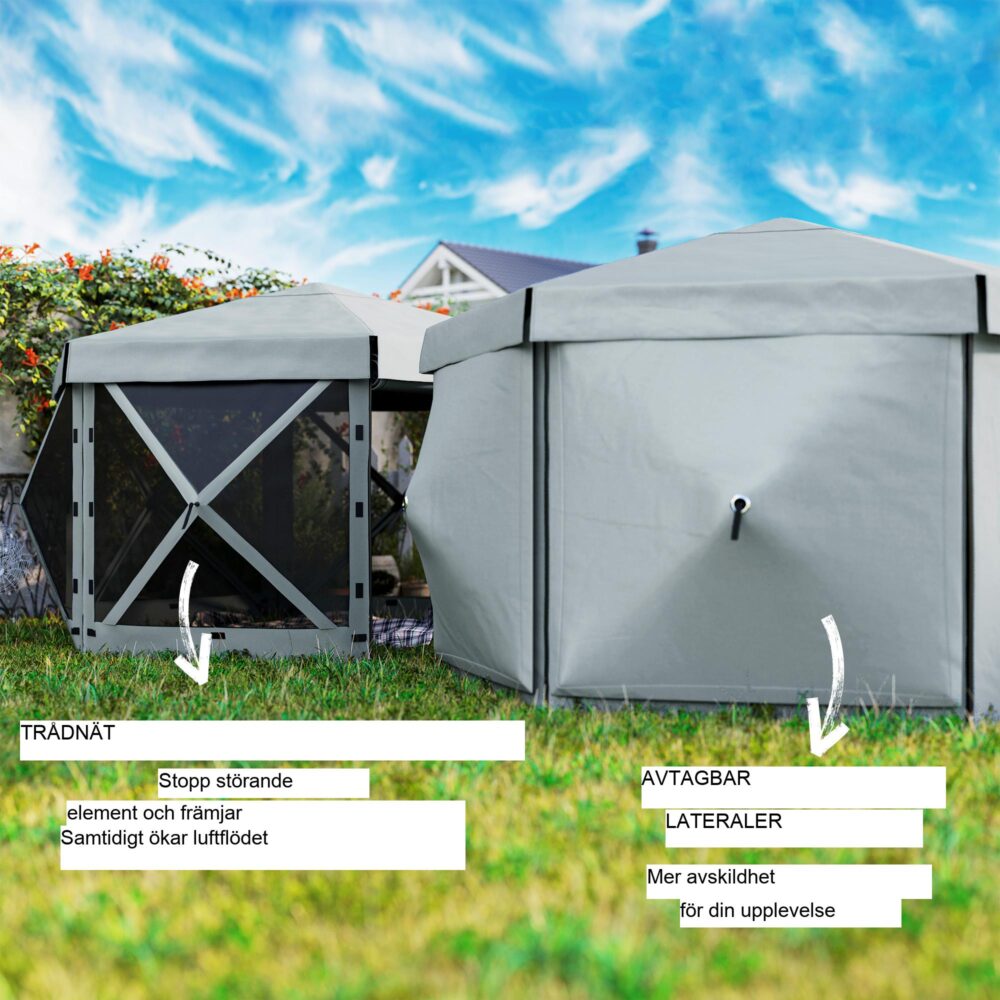 Snabbinstallation Vattentätt sexkantigt lusthus (3,6x3m) med UV30+-skydd, vikbar design och bärbar bärväska