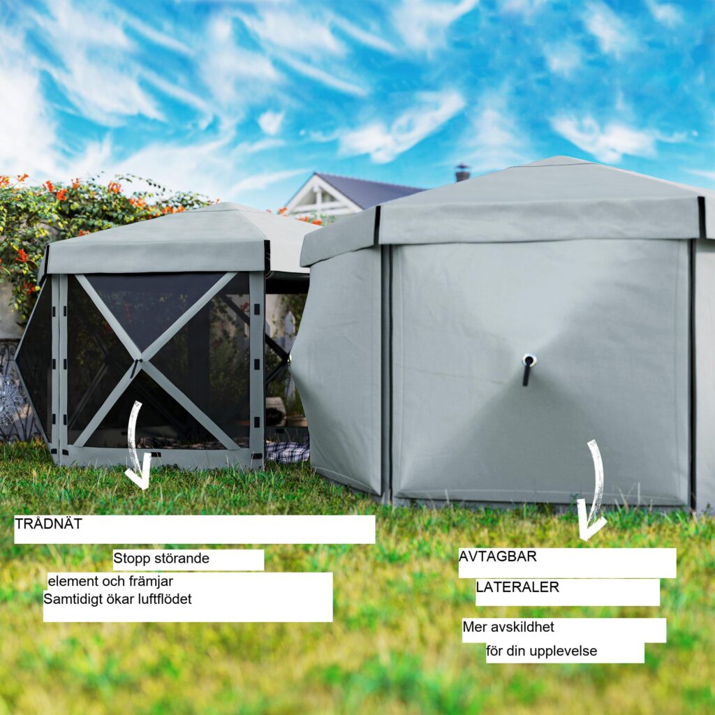 Snabbinstallation Vattentätt sexkantigt lusthus (3,6x3m) med UV30+-skydd, vikbar design och bärbar bärväska