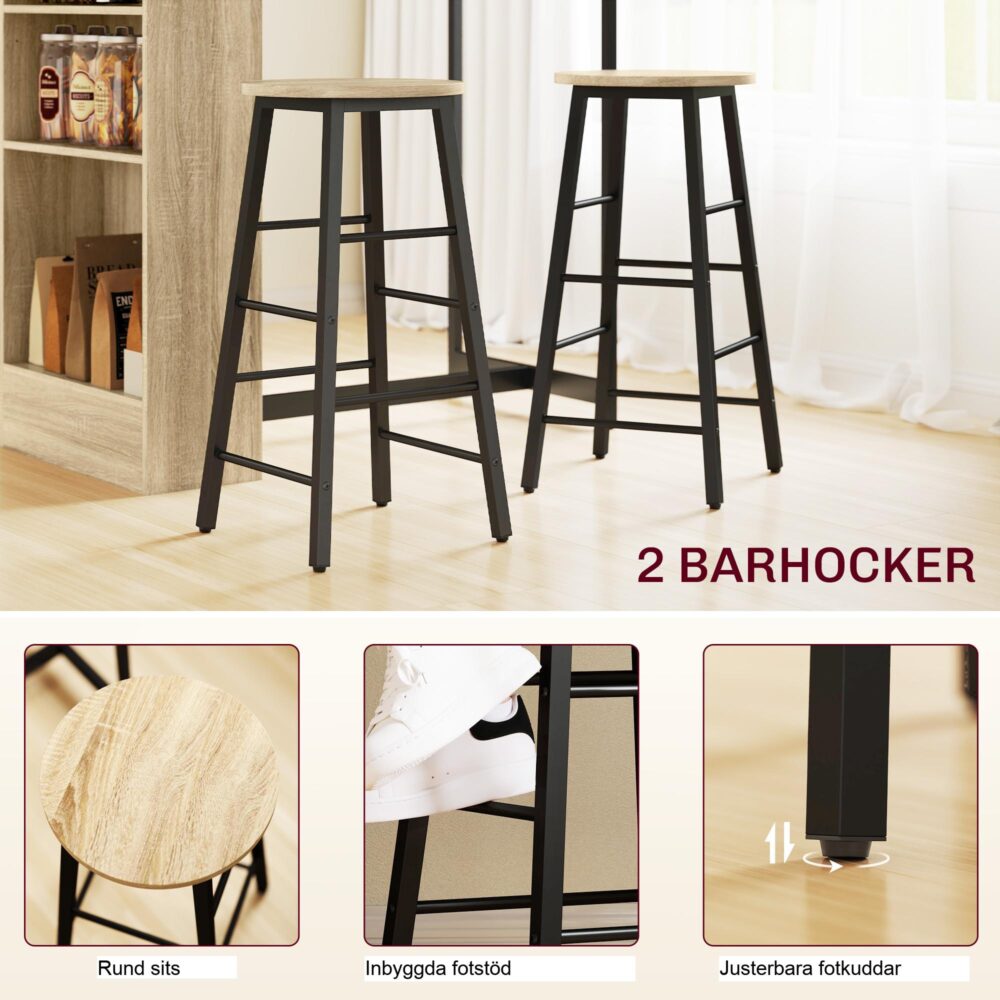 3-delat barbordsset med inbyggd förvaring | Utrymmesbesparande design och modern ek+svart finish