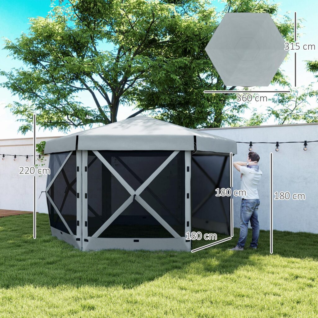 Snabbinstallation Vattentätt sexkantigt lusthus (3,6x3m) med UV30+-skydd, vikbar design och bärbar bärväska