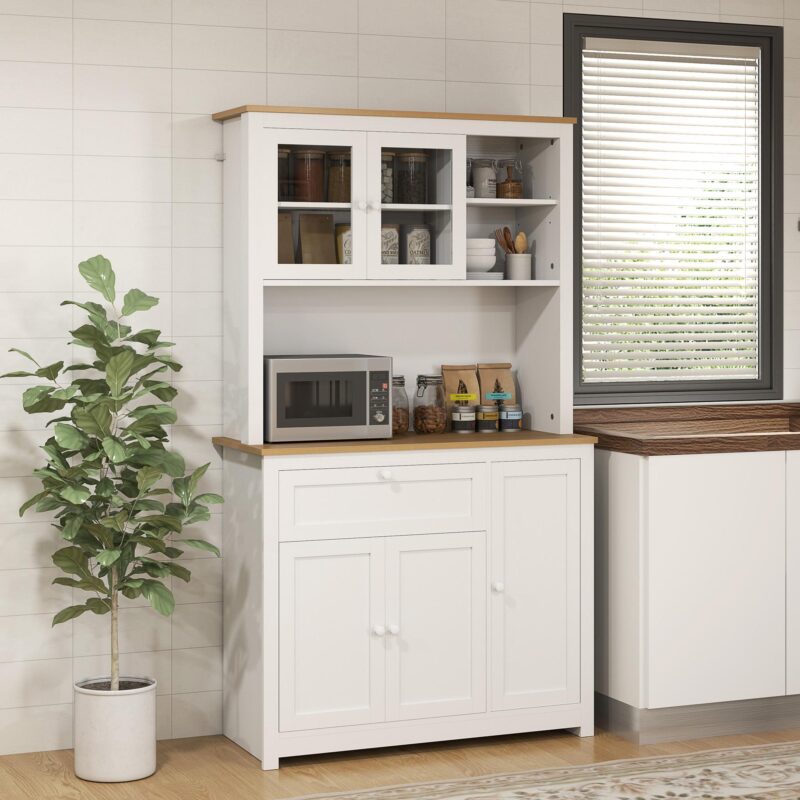 Vitt köksskåp med 2 öppna nivåer och 3 skåp – max förvaringsutrymme, modern design, justerbara hyllor