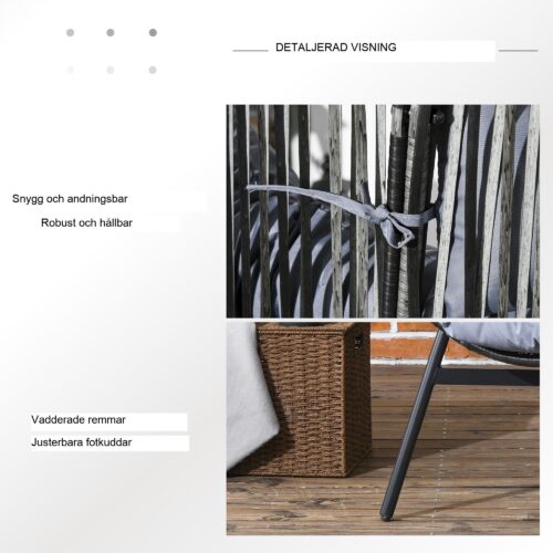 Extra bekväm fåtölj i rotting med tjock sits och nackstödskuddar – äggformad design för trädgård och terrass | Slitstark PE-rottingkonstruktion med justerbara fötter
