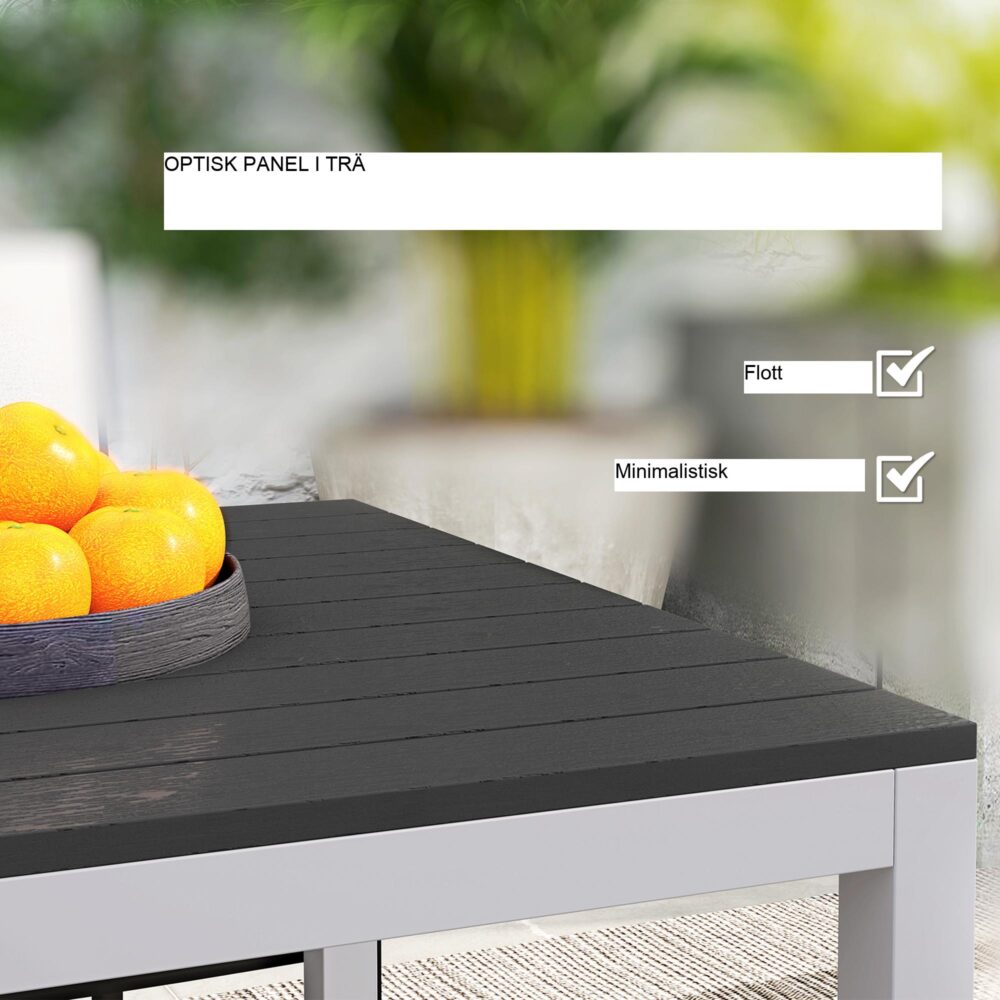 Trädgårdsbord i aluminium 120x70cm väderbeständigt altanbord med träeffektfinish, lätt att rengöra yta för 4-6 personer