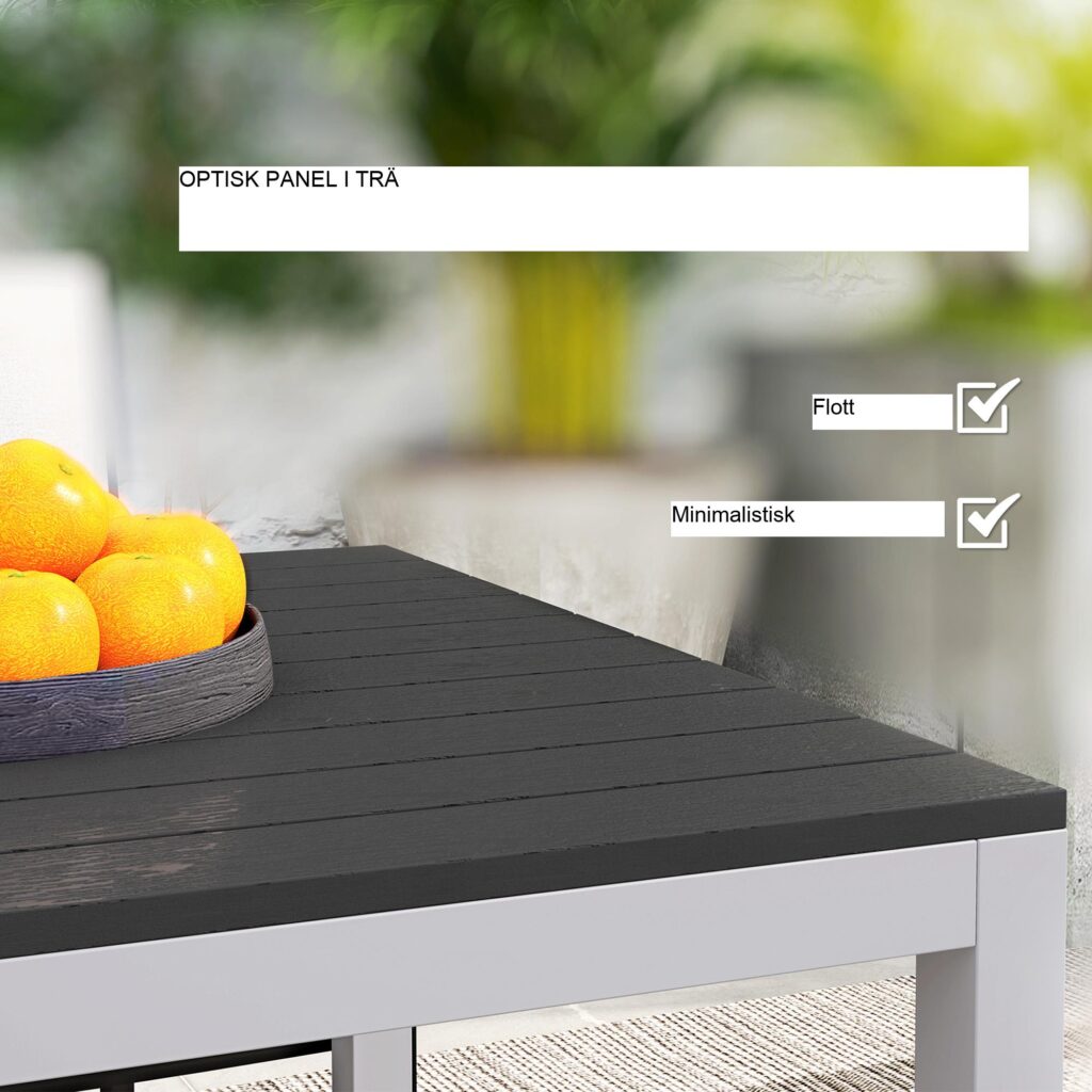 Trädgårdsbord i aluminium 120x70cm väderbeständigt altanbord med träeffektfinish, lätt att rengöra yta för 4-6 personer