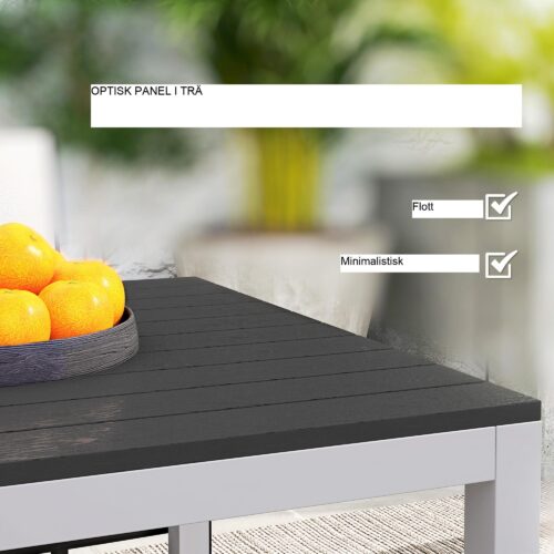 Trädgårdsbord i aluminium 120x70cm väderbeständigt altanbord med träeffektfinish, lätt att rengöra yta för 4-6 personer