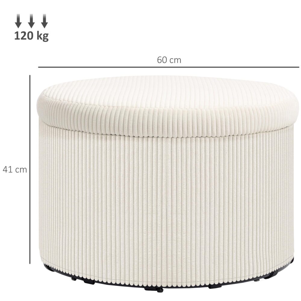 Rund ottoman med 97L dold förvaring | Corduroy Pall med snabbmontering