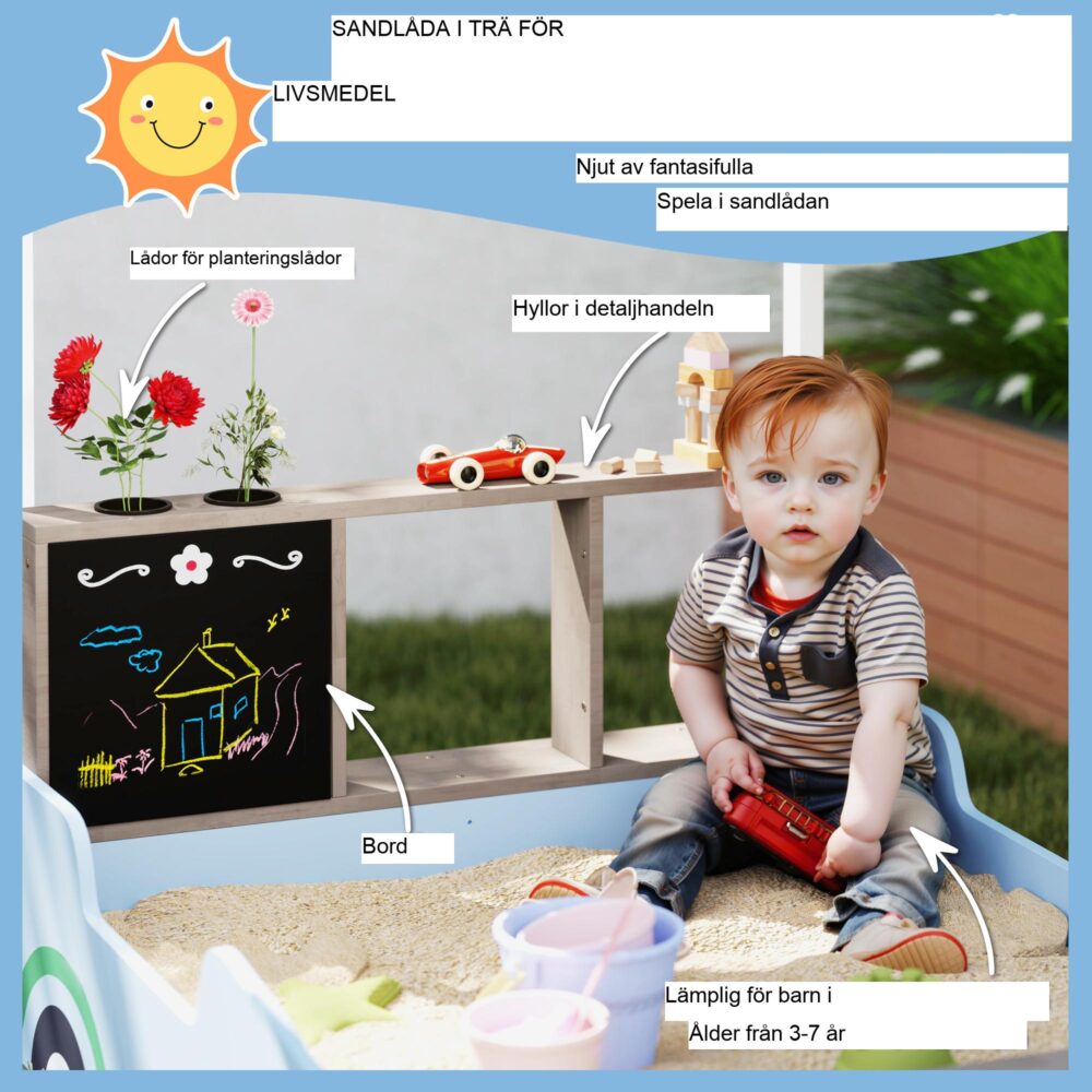 Multifunktionell sandlåda i trä med tak – Livsmedelsbutik och bildesign för barn i åldrarna 3-7 år | Väderbeständig, bottenlös dränering, UV-skydd