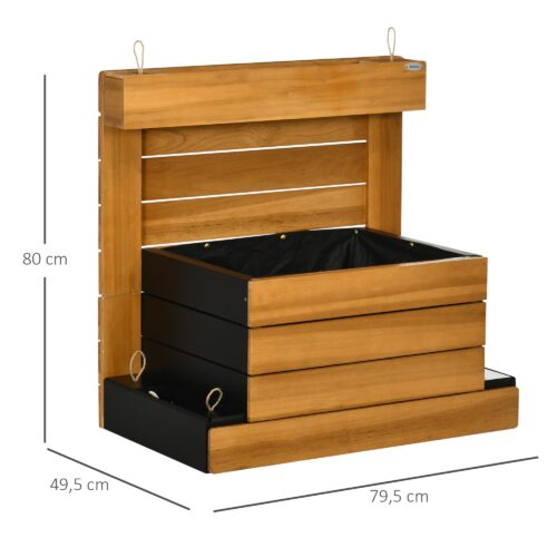 Självvattnande planteringslåda med 4 planteringslådor, ram i massivt trä, fleecefoder – 79,5 x 49,5 x 80 cm