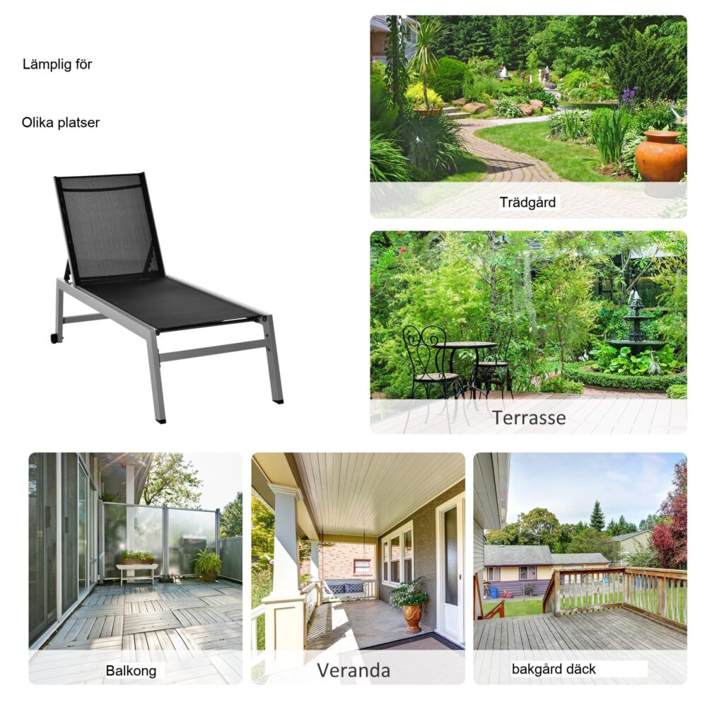 Relax Lounger Sun Lounger – Ryggstöd som kan justeras i 5 steg, väderbeständig aluminiumram, slitstark och bekväm Garden Lounge