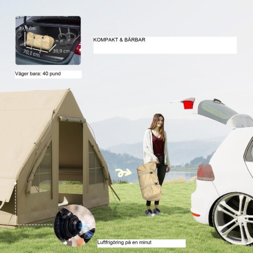 Snabb installation och hållbart uppblåsbart campingtält för familjer – 420D Oxford-tyg, vattentätt, enkelt förvaring