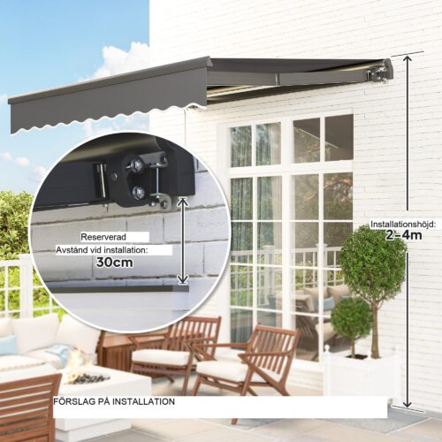 Infällbar solmarkis med handvev och LED-lampor – UV 50+ skydd, justerbar skugga för terrass eller balkong