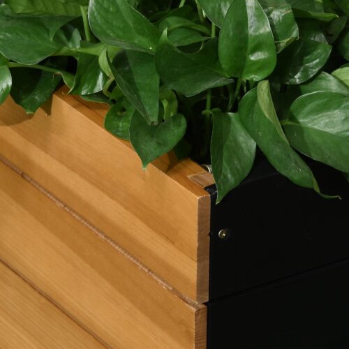 Självvattnande planteringslåda med 4 planteringslådor, ram i massivt trä, fleecefoder – 79,5 x 49,5 x 80 cm