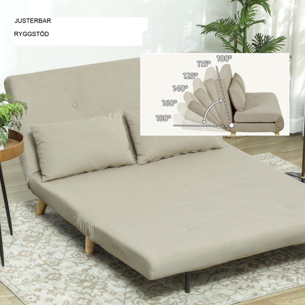 Lyxig bäddsoffa med sovfunktion | 2-i-1 design, tyg i sammetslook, justerbart ryggstöd för kompakta utrymmen – beige