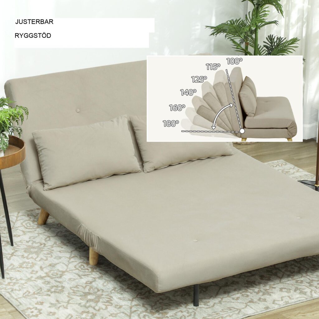 Lyxig bäddsoffa med sovfunktion | 2-i-1 design, tyg i sammetslook, justerbart ryggstöd för kompakta utrymmen - beige