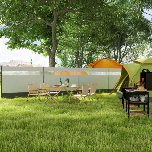 Vindruta hopfällbar camping- och strandsekretessskärm med stålstöd, markspikar och staglinor, solskydd