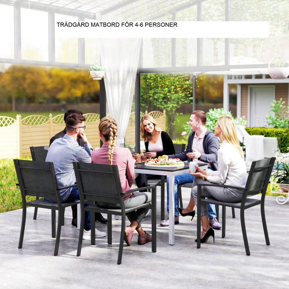 Trädgårdsbord i aluminium 120x70cm väderbeständigt altanbord med träeffektfinish, lätt att rengöra yta för 4-6 personer