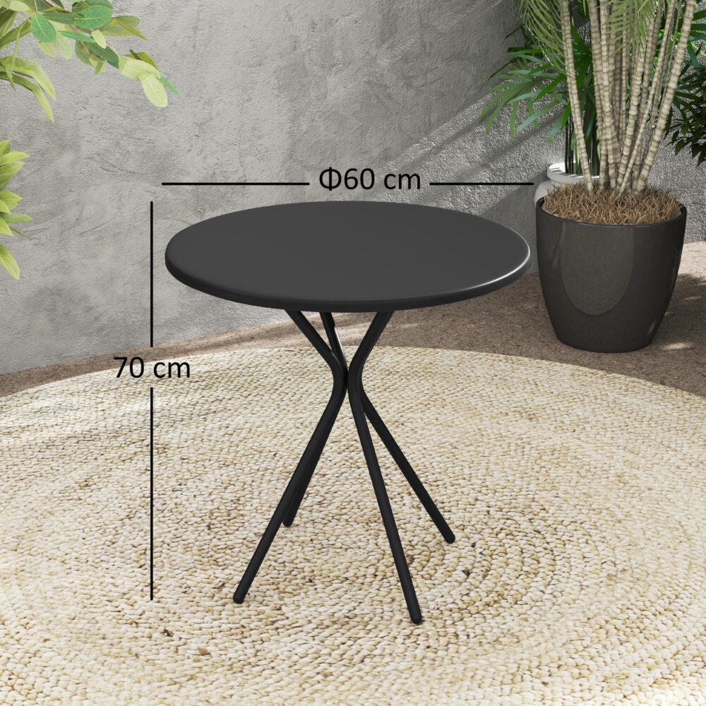 Trädgårdsbord Ø60 x 70 cm, Väderbeständigt balkongbord i stål med rundade kanter och skyddande fotkuddar – Enkel montering