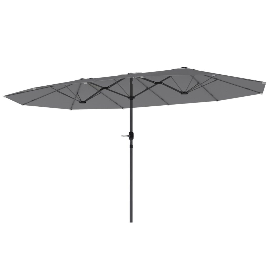 Dubbelt parasoll 436x260 cm - UV-skydd, Vindtätt stabilt stålparasoll med handvev för trädgård och strand