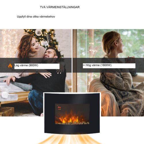 Elektrisk väggspis med realistisk eldanimering och mysig värme | Flerfärgad bakgrundsbelysning, fjärrkontroll, enkel installation | Mått: 65×11,4x52cm, 900W/1800W värmealternativ