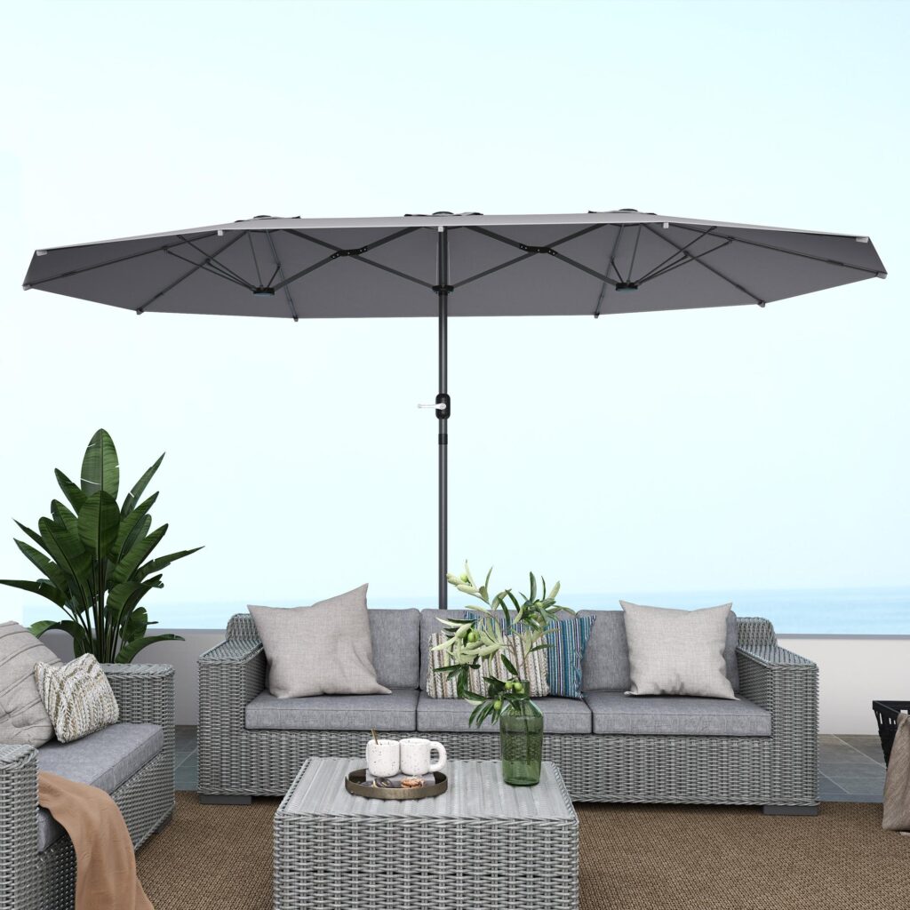 Dubbelt parasoll 436x260 cm - UV-skydd, Vindtätt stabilt stålparasoll med handvev för trädgård och strand