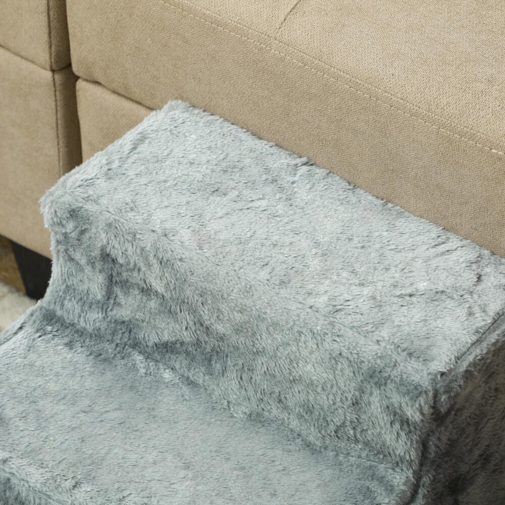 Hundtrappa för katter och små husdjur – 3-stegs mjuk plyschdesign med lock som är lätt att rengöra | Lätt och bärbar husdjursramp upp till 5 kg