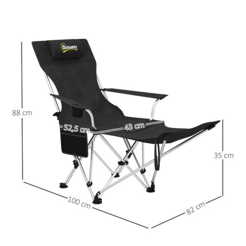 Set med 2 hopfällbara campingstolar med avtagbart fotstöd och nackstöd – ergonomisk design, kraftig, bärbar för vuxna