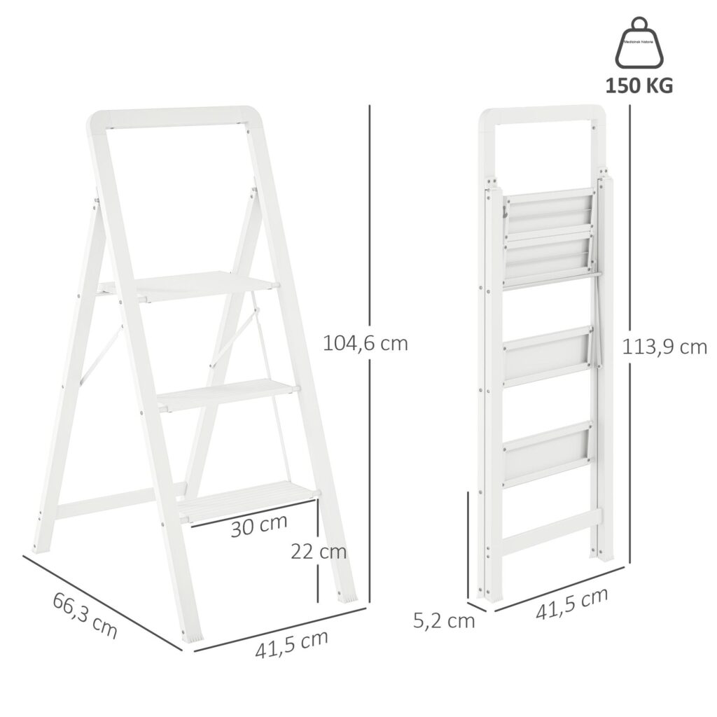 Halkfri hopfällbar stege med handtag - lätt och hållbar aluminiumram, stöder upp till 150 kg, platsbesparande design för enkel bärbarhet