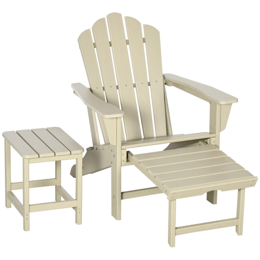 Ergonomisk Adirondack trädgårdsstol med sidobord och hopfällbar fotpall - Hållbar HDPE-design för ultimat komfort
