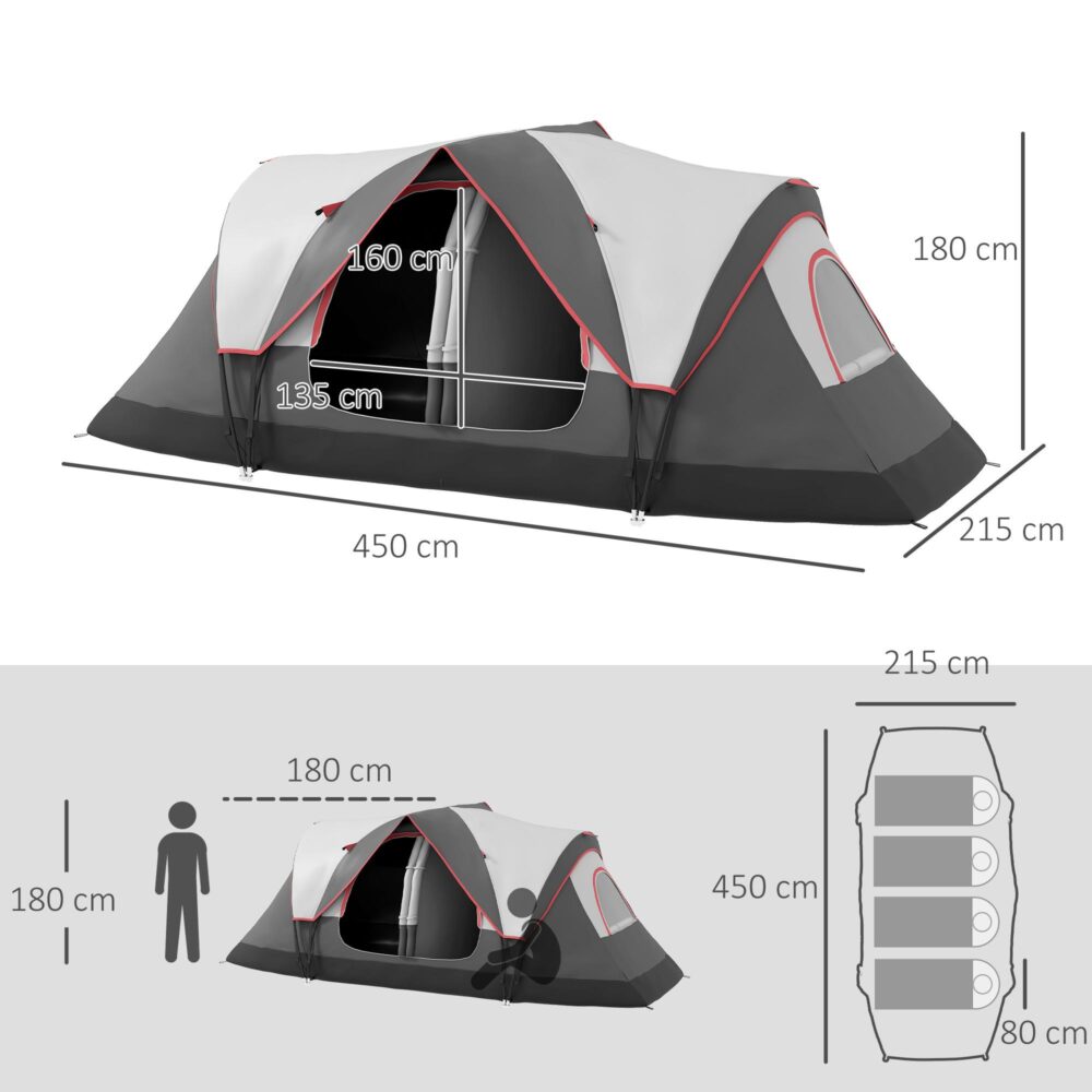 Campingtält för 8 personer med separata sovrum – rymligt familjevänligt tunneltält, 2000 mm vattenavvisande, nätfönster, bärväska ingår