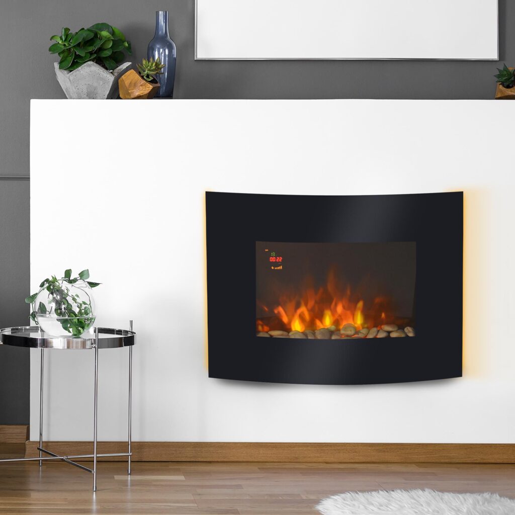 Elektrisk väggspis med realistisk eldanimering och mysig värme | Flerfärgad bakgrundsbelysning, fjärrkontroll, enkel installation | Mått: 65x11,4x52cm, 900W/1800W värmealternativ