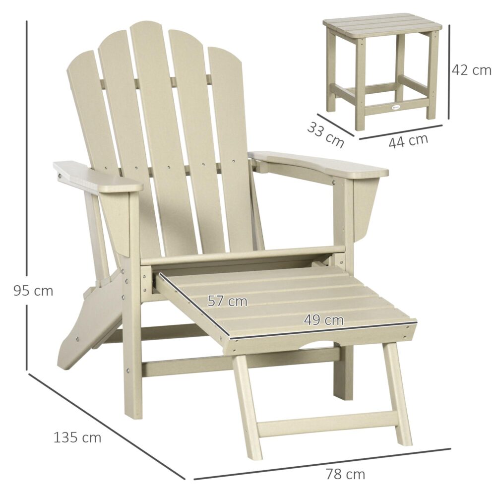 Ergonomisk Adirondack trädgårdsstol med sidobord och hopfällbar fotpall – Hållbar HDPE-design för ultimat komfort