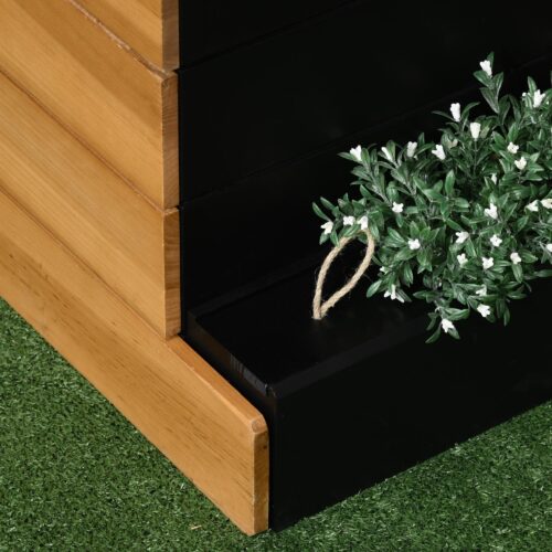 Självvattnande planteringslåda med 4 planteringslådor, ram i massivt trä, fleecefoder – 79,5 x 49,5 x 80 cm