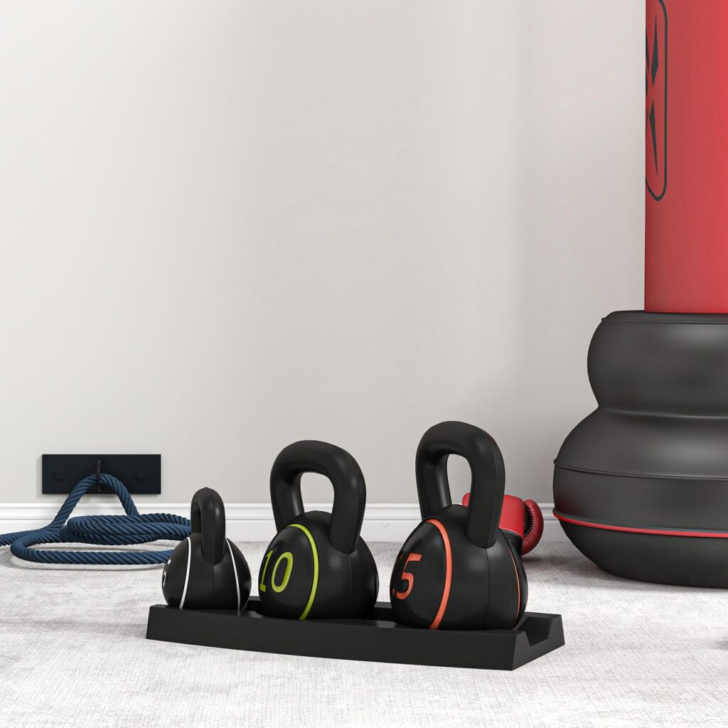 Mångsidigt 3-delat kettlebellset (2,2 kg, 4,5 kg, 6,8 kg) med platt bottenstabilitet, ergonomiskt handtag, skyddsjacka och förvaringsdyna för hållbar hemmaträning.