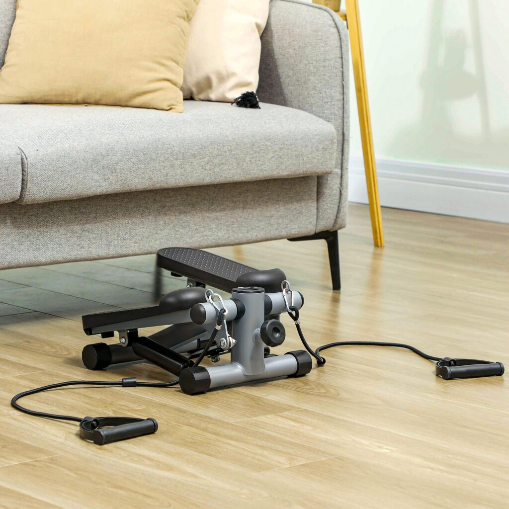 Mini-stegmaskin med motståndsband för helkroppsträning och LCD-konditionsmätning - 2-i-1-design, justerbar intensitet, säker upp till 100 kg, ingen montering krävs