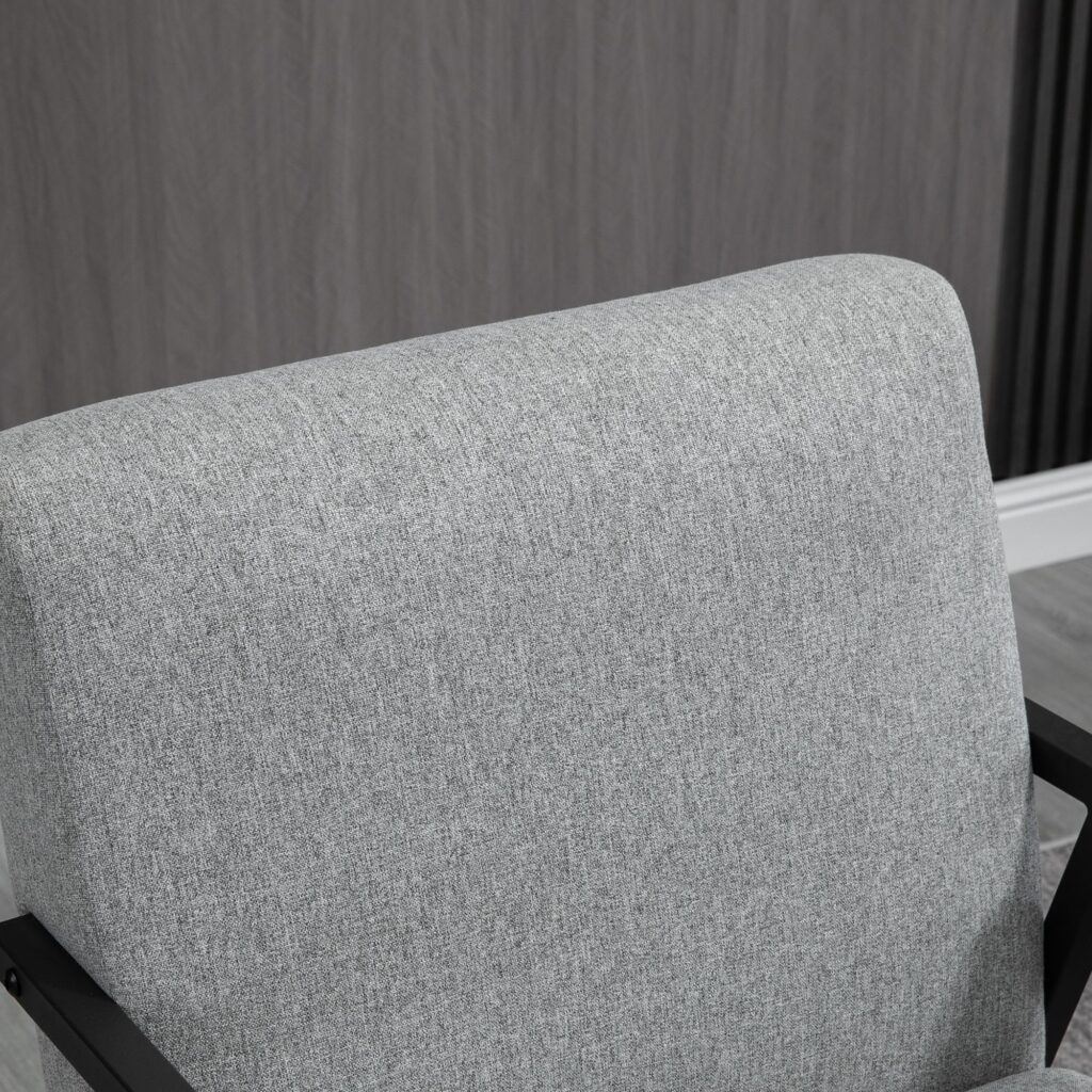 Elegant modern vilstol i grått med mjukt linnetyg och justerbara fötter