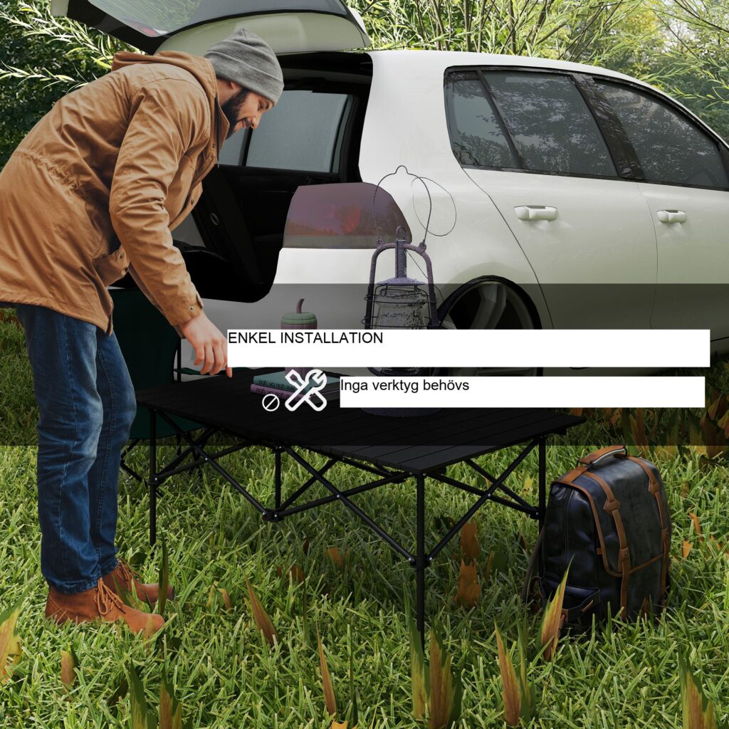 Campingbord hopfällbart bord med upprullningsbar bordsskiva - lätt och bärbar aluminium X-Frame Design för utomhusäventyr